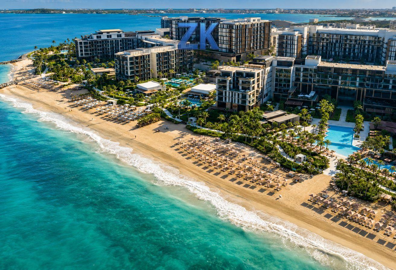 Aerial photograph of Bluewaters residences and beachfront